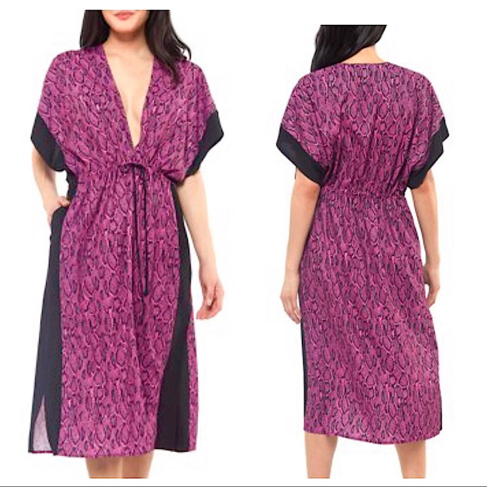 Jessica Simpson Black & Fuchsia  Snake Print Kaftan Dress Size S NEW